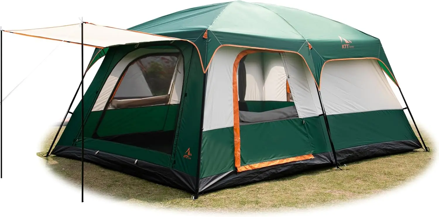 Extra Large Tent 10-12-14 Person(B),Family Cabin Tents,2 Rooms,3 Doors and 3 Windows with Mesh,Straight Wall,Waterproof,Double