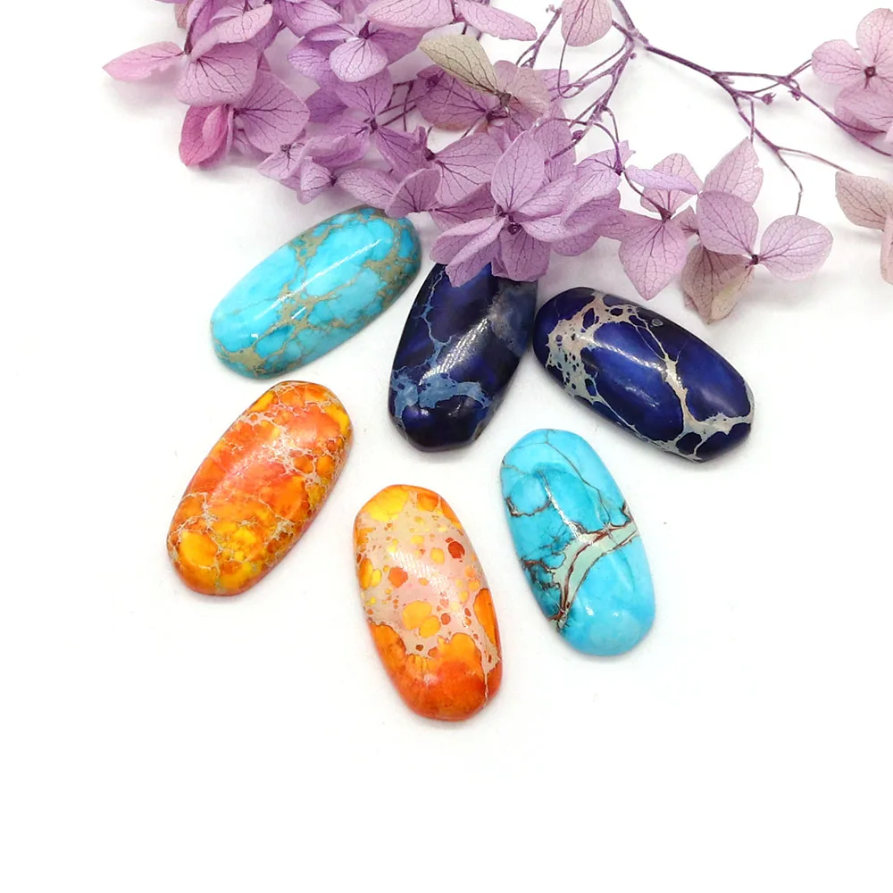 Emperor Stone Elliptical Striated Synthetic Turquoise Non-hole Ring Face Beads for Making Rings Bracelets and Earrings Jewelry