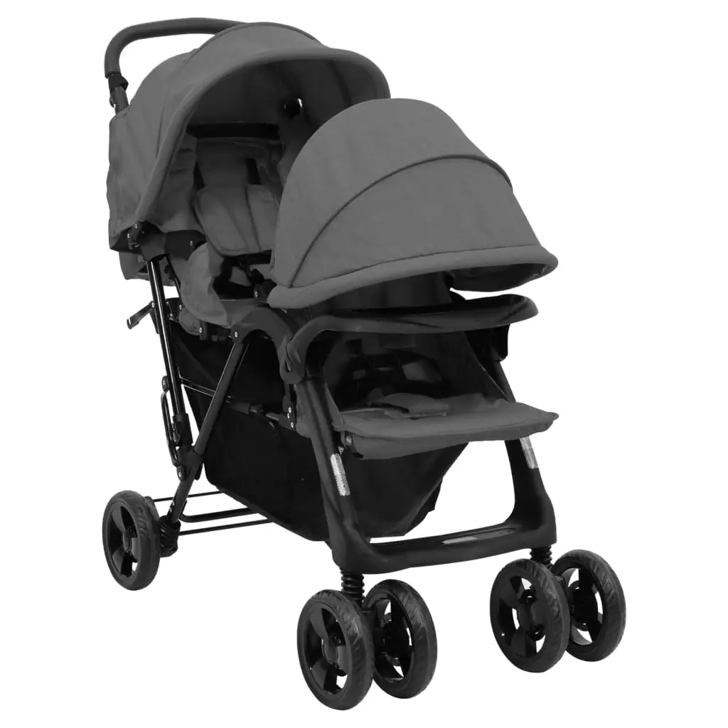 Steel dark gray two-seater stroller