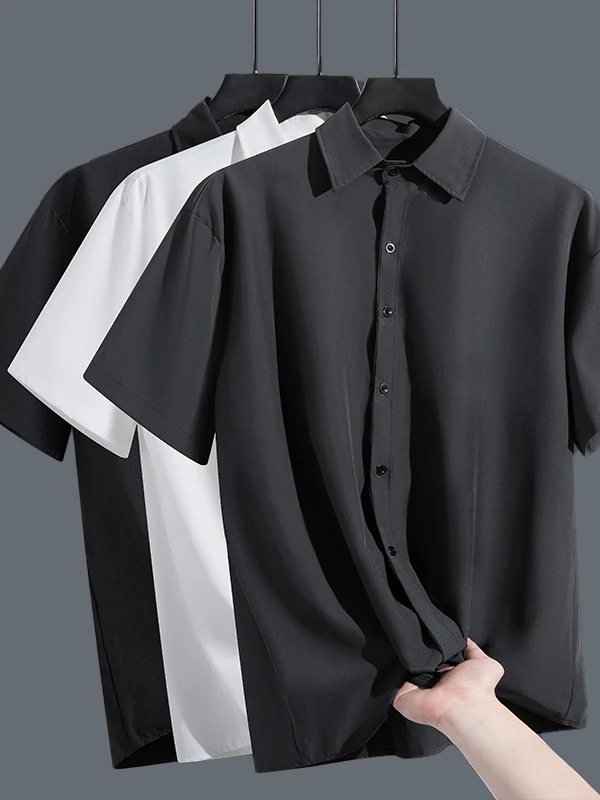 

Cool Sensation Elastic Ice Silk ort Sve Men's irt Summer New Loose Casual f Sve irt Jaet Polyester Fiber