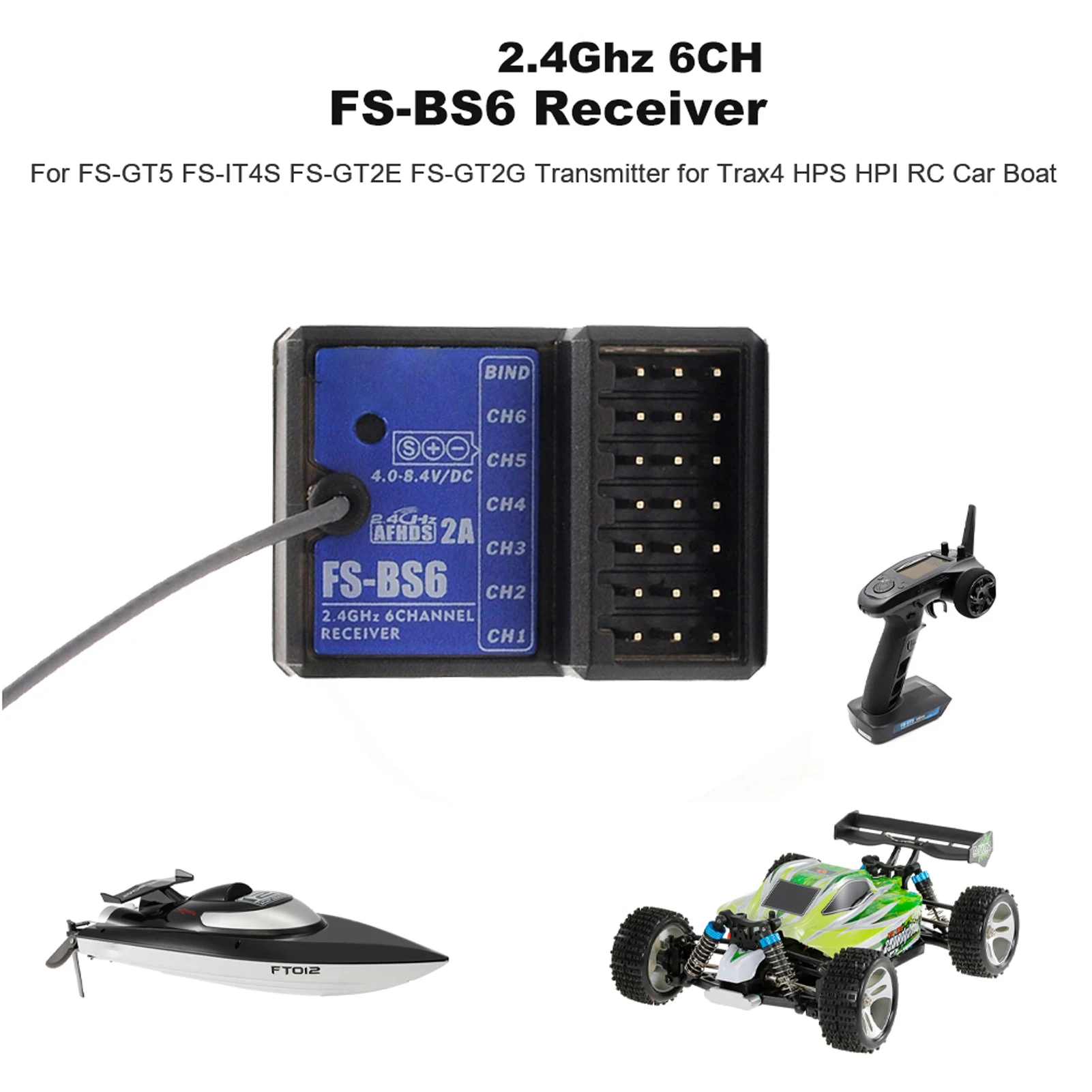 

Приемник FlySky FS-BS6, 2,4 ГГц, 6 каналов, AFHDS2 для FlySky FS-GT5 FS-IT4S FS-GT2E FS-GT2G, передатчик, радиоуправляемый автомобиль, лодка
