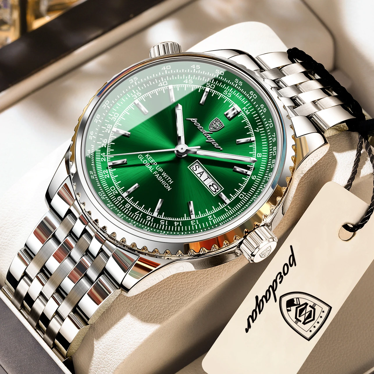 

POEDAGAR Fashion Watches For Man Stainless Steel Date Week Quartz Men Clock Waterproof Luminous Luxury Military Men's Wristwatch