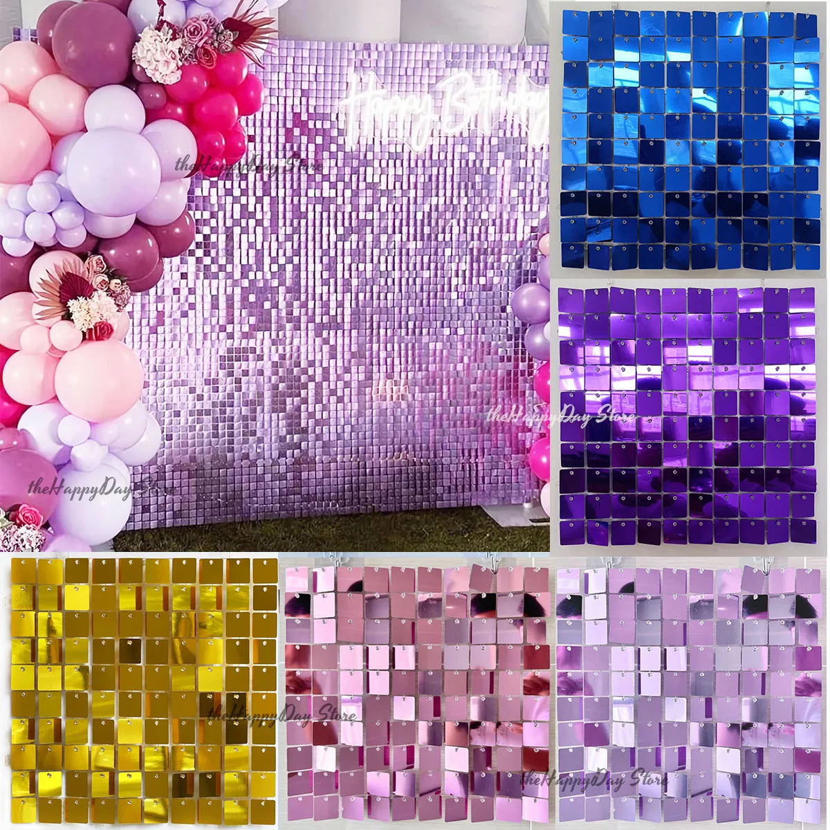 30x30cm Glitzer-Wandpaneele Gold Rosa Lila Blau Pailletten-Glitzerwand-Panel Foto-Hintergründe Geburtstag Hochzeit Kulisse