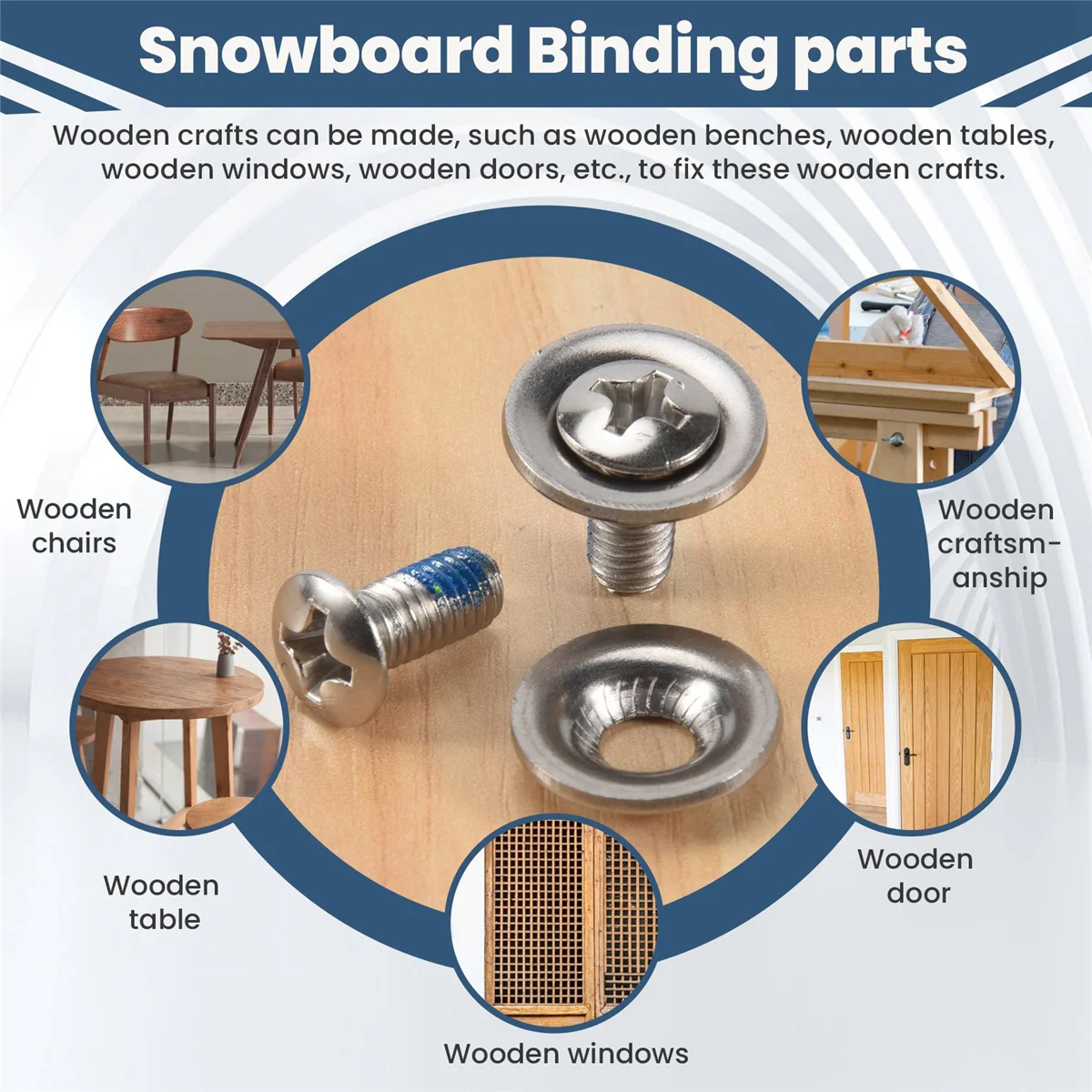 Snowboard Binding Screw Set Include 4 Pieces Snowboard Mounting Screws and 4 Pieces Snowboarding Screw Washers Rich