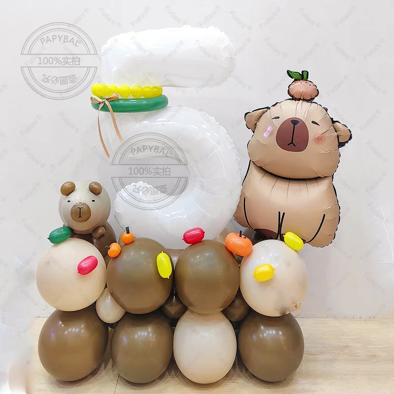 Cartoon Capybara Thema Ballon Set Tier Kind Geburtstag Party Dekore mit 32nch weiße Schaum Nummer Baby Dusche Globos Geschenk Spielzeug