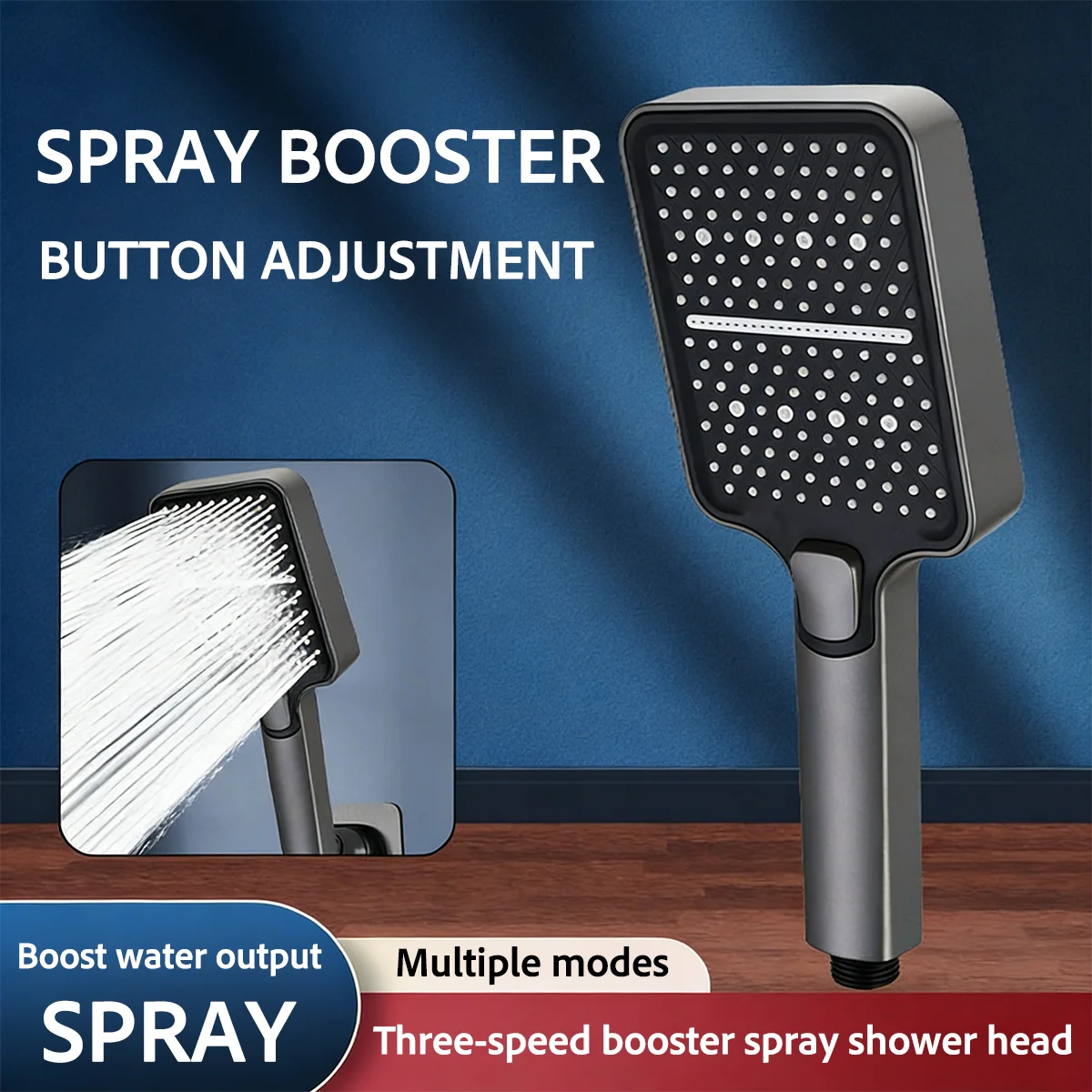 

Регулируемая многофункциональная ручная душевая лейка с большими панелями, резиновыми форсунками и функцией повышения давления.