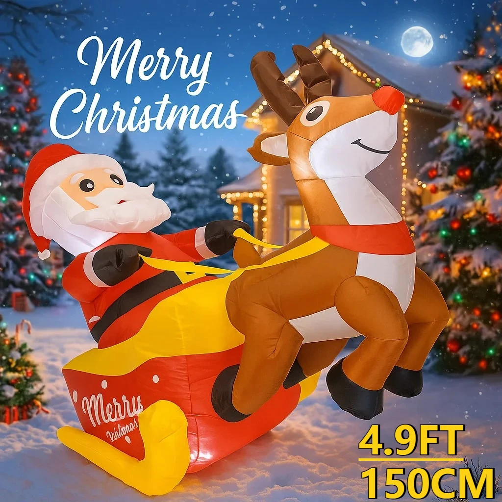 

4,9 фута рождественские украшения, надувные игрушки, Санта-олень, сани, декор, праздничное украшение для дома, рождественские подарки, рождественское светодиодное украшение для двора