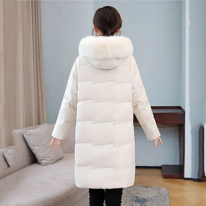 Fashion White Duck Down  Women's Mid-length 2022 Winter Large Size Loose Big Fur Collar High-end Temperament Coat Women