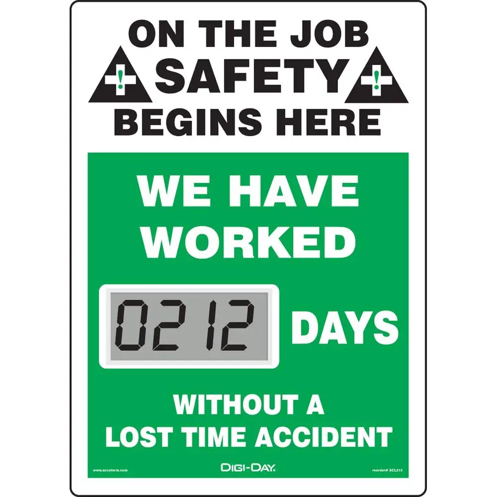 

Compact Battery-Powered Safety Scoreboard, 14 x 10, Tracks Injury-Free Days, Bright LCD Display, US-Made