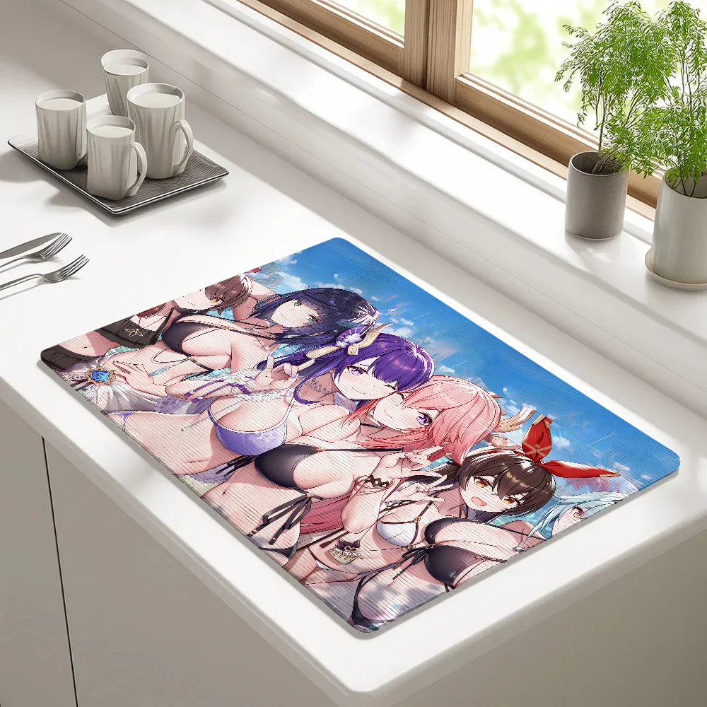 

Sexy Genshin Impact Draining Pad Drying Mat For Kitchen Bar Coffee Dishes Rubber Quick Drying Water Absorbent Anti-slip Mat