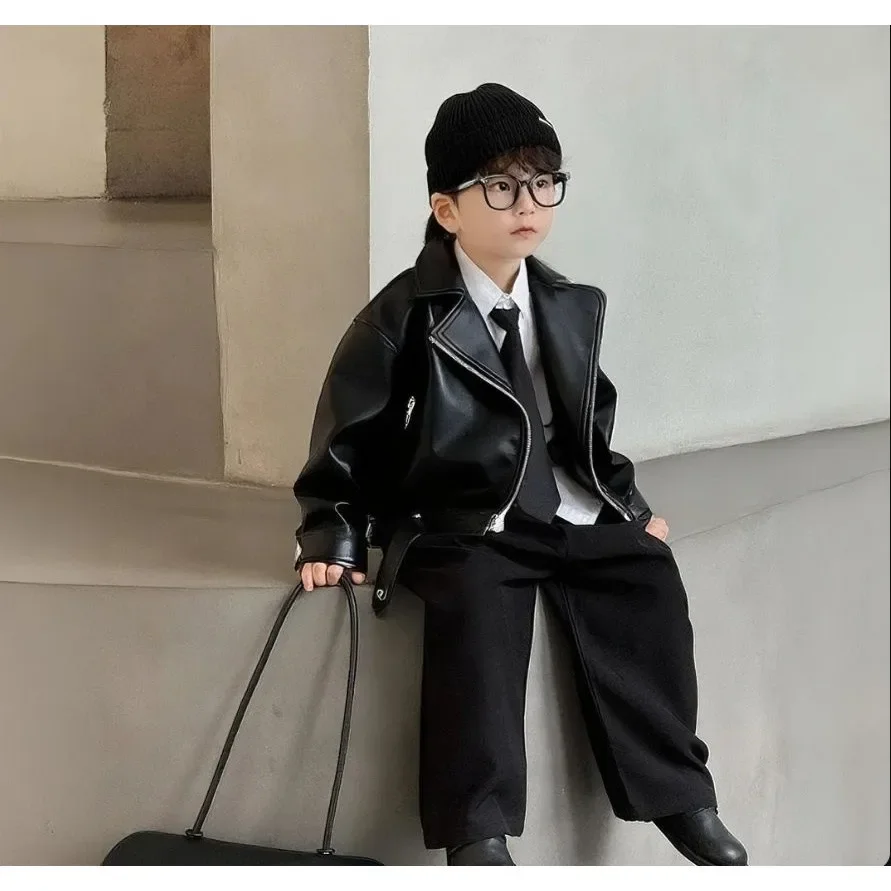 

Spring and Autumn Boys' Leather Jacket Fashion 2026 New Style Children's Baby PU Casual Jacket Coat