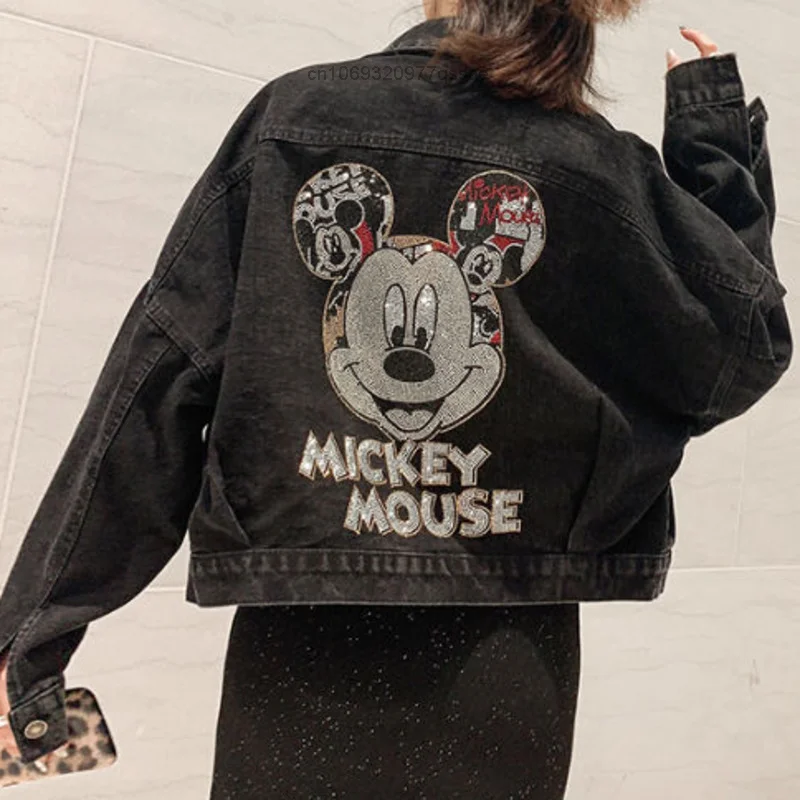 Mickey dos desenhos animados moda denim casaco hip-hop streetwear na moda das mulheres dos homens jaquetas novo coreano solto harajuku casais topos