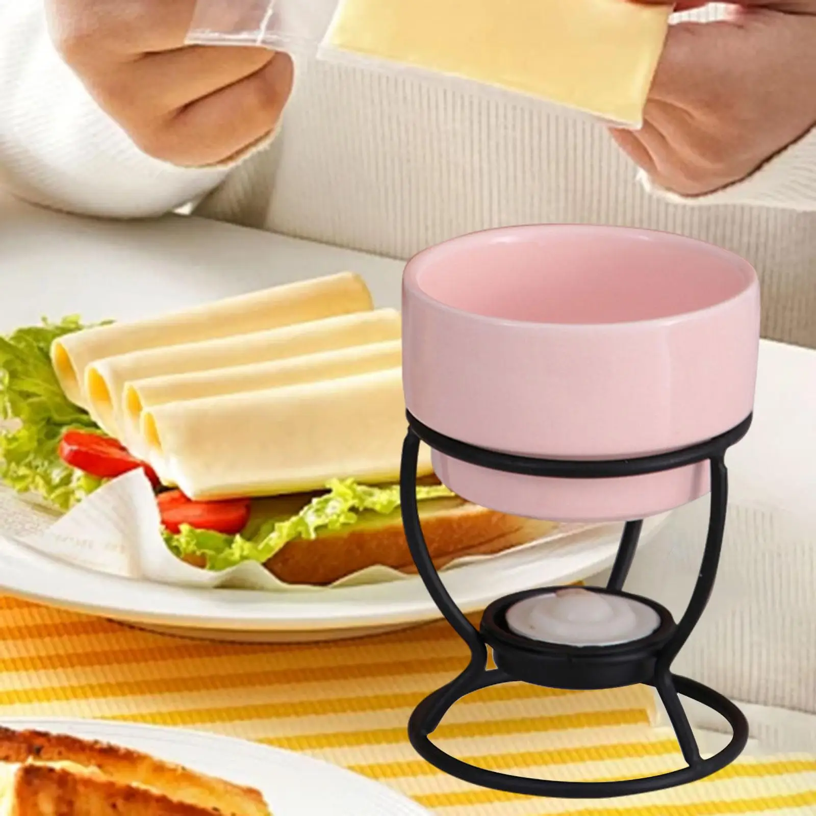 Chocolate Fondue Pot Cooking Birthday Snack Tea Light Porcelain Melting Pot