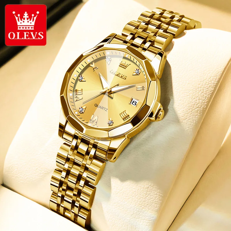 OLEVS Original Watch for Women Stainless Steel Waterproof Quartz Watches Diamond Dial Elegant Ladies Wristwatch Reloj Para Mujer