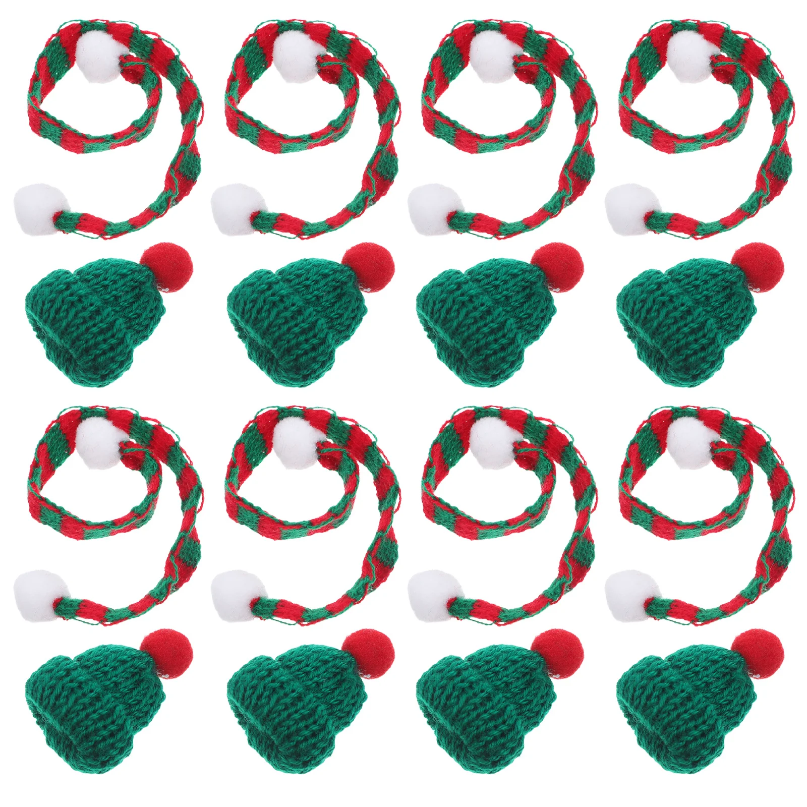 20Pcs Mini Christmas Knitting Hats and Scarves Christmas Mini Knit Hat Craft Supplies Xmas Decoration Set Santa Knit Hat