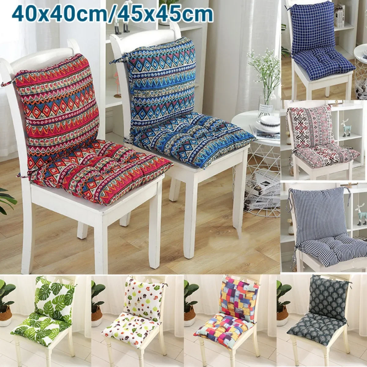 

One-piece Chinese Style Linen Cushion Outdoor Garden Chair Cushion Non-Slip High-Backed Chair Pads Washable Sun Lounger Cushion