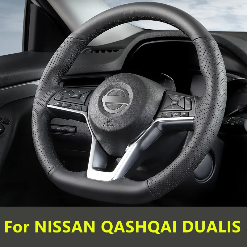 

For NISSAN QASHQAI DUALIS J11 2019-2022 Leather steering wheel cover Leather hand-stitched steering wheel cover car Accessories