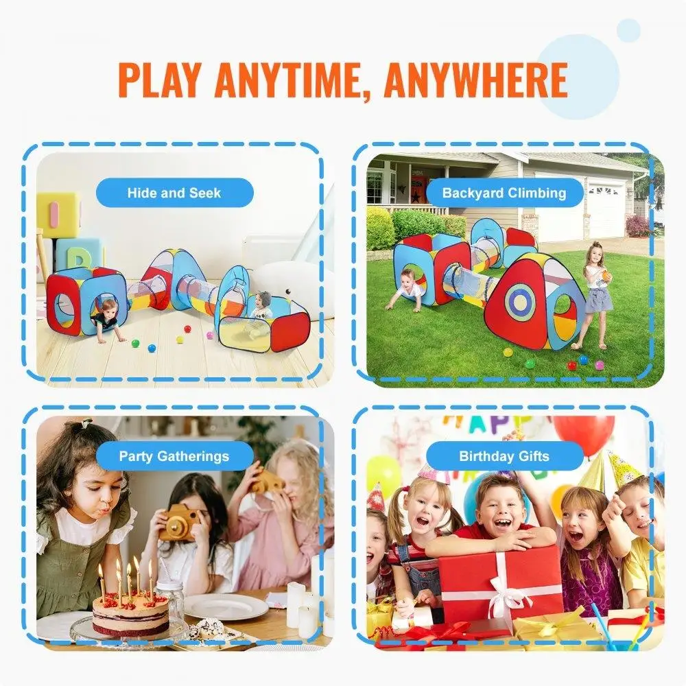 Kolorowy, rozkładany domek do zabawy sportowej z tunelami i koszykiem do koszykówki dla maluchów, namiot do zabawy do użytku wewnątrz i na zewnątrz.