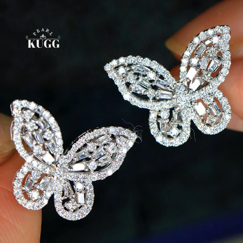 

KUGG серьги из 100% белого золота 18 карат, роскошные серьги-гвоздики в форме бабочки 0,88 карата с настоящими натуральными бриллиантами для женщин, изящные ювелирные изделия