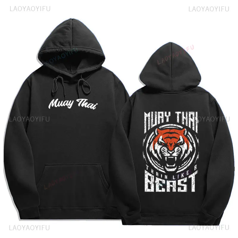 

Muay Thai Hoodie Gift - Muay Thai Pullovers Gift for MMA Fighter Sweatshirt Tiger Tattoo Graphic Men Thailand Style Cool Hoodies