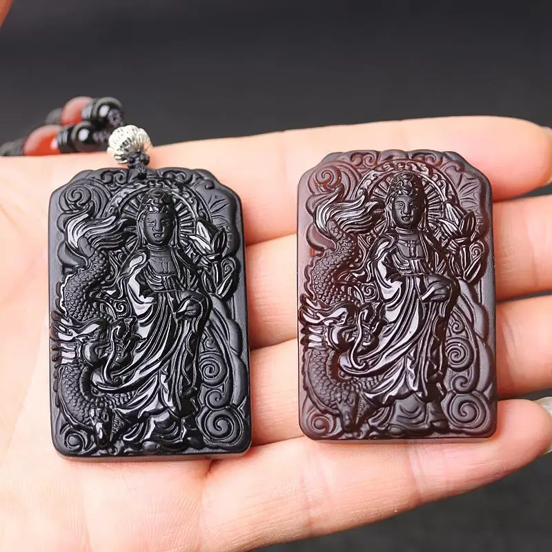 5A Ice Crystal Obsidian Guanyin Pendant Dragon Guanyin Bodhisattva Buming Buddha Peace Patron Saint for Men and Women Necklace