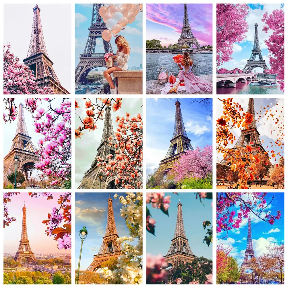 Miaodu Diamond Embroidery Tower Paris Flower Mosaic Rhinestones 5D Diamond Painting Landscape Cross Stitch Handmade Home Decor