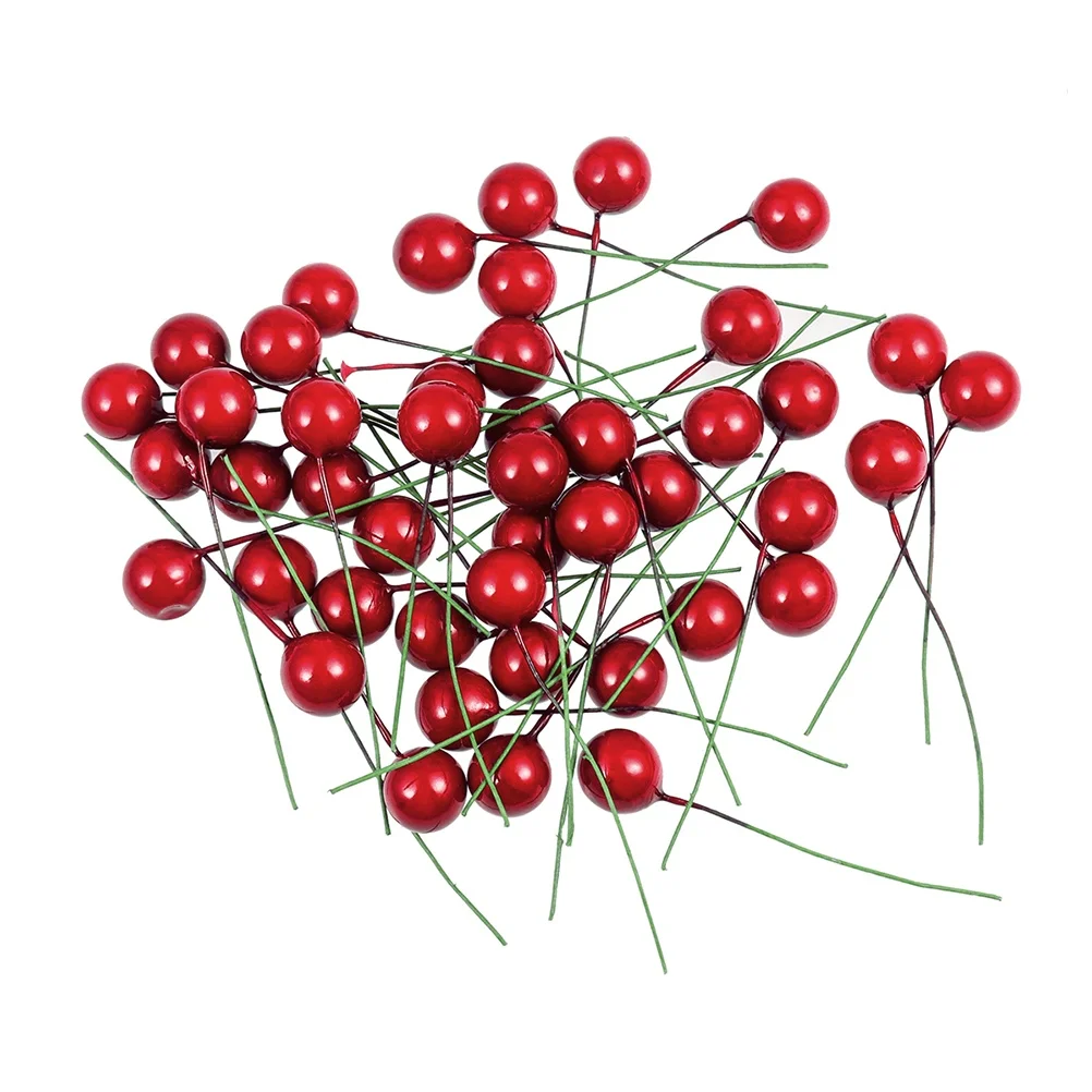 

100 Pcs Christmas Decor Red Fake Berry Picks Home Decor Home nament Fake Berries Holiday Event DIY Accessories