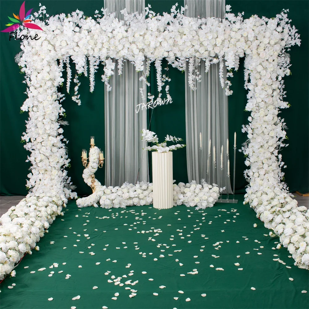 

2.1x0.8m Artificial Pure White Flower Row Wedding Decoration Props Mariage Floral Arrangement White Rose Butterfly Orchid Flower