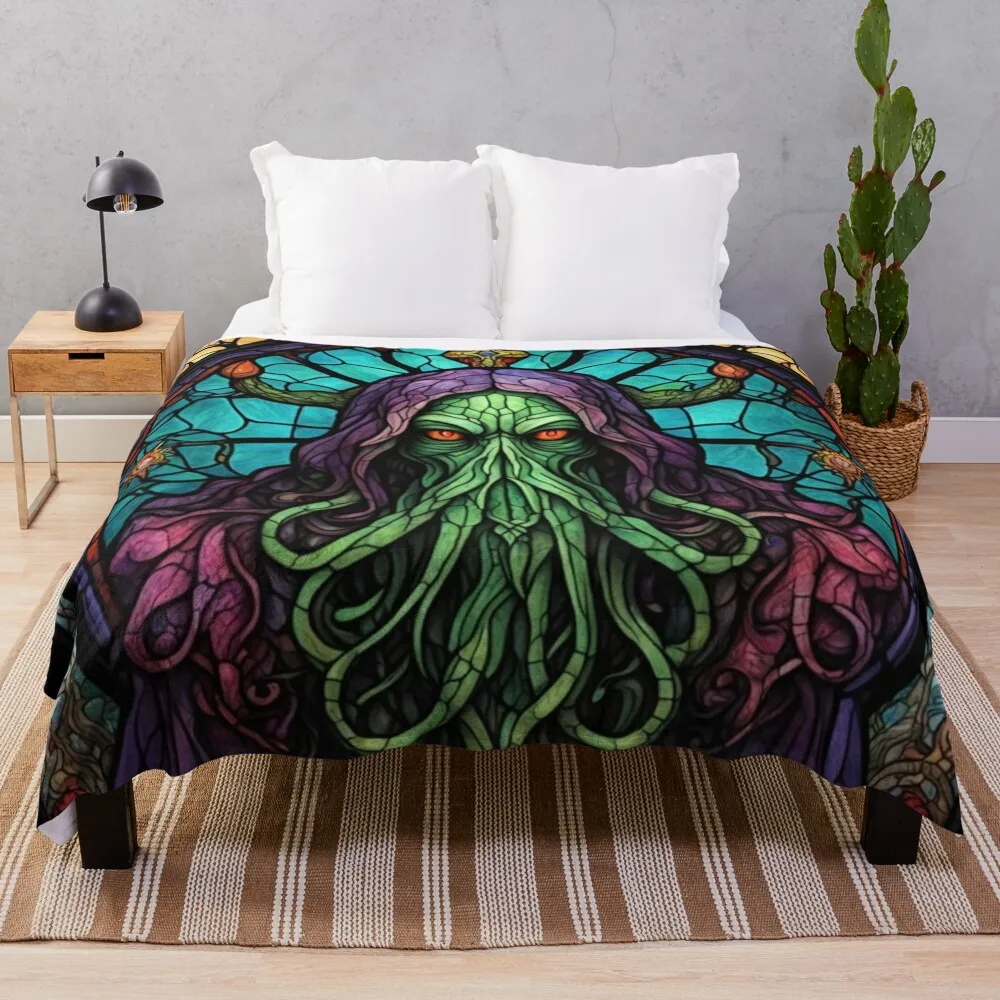 

Cthulhu Stained Glass, Unholy, Lovecraftian, Tentacles, Horror Throw Blanket Bed covers christmas decoration sofa bed Blankets