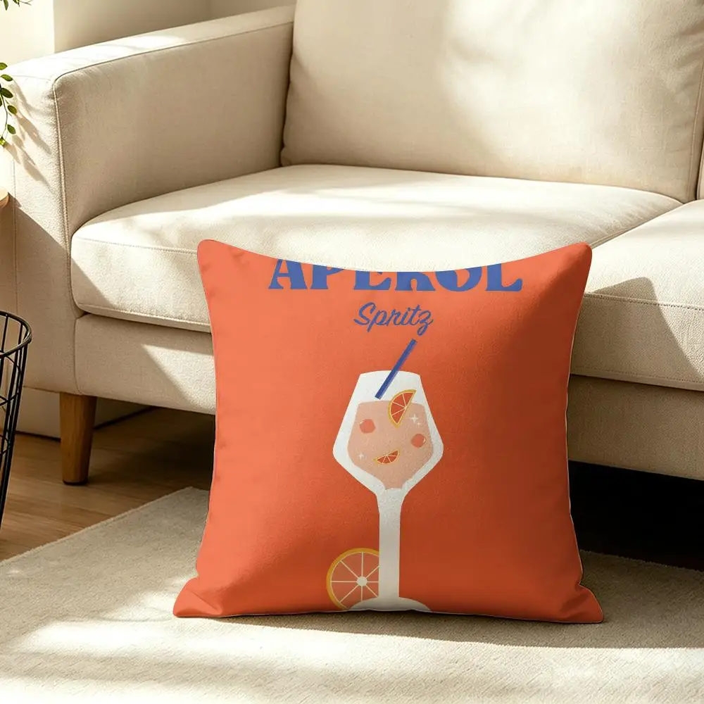 A-Aperol Logo S-Spritz-z Cushion Cover Double-Sided Plush Sofa Cushion Covers Organic Breathable Invisible Zipper