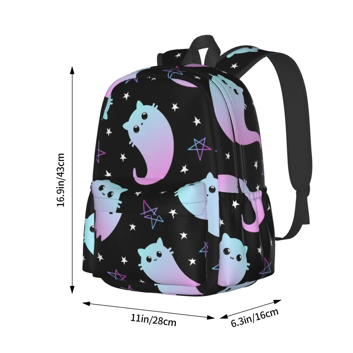Cute Cat And Stars Print Halloween Large Capacity Student Backpack Casual Fashion School Bag Travel Backpack Laptop Backpack