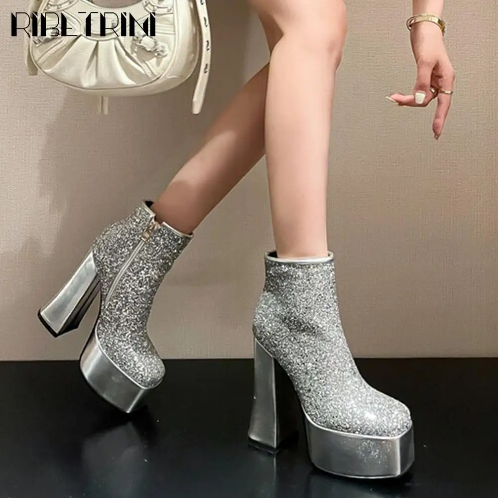 High Heeled Platform Vintage Bling Women Boots Elegant Casual Simple Pretty Ankle Boots Party Stylish Novelty Winter Shoes Women