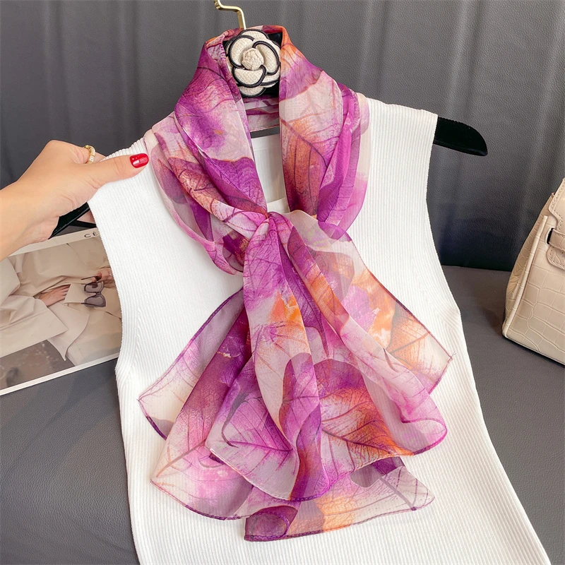 Luxury Brand Women Beach Scarf Georgette Silk Shawls Design Print Headband Female Summer Headband Wraps Sunscreen Hijab 2023