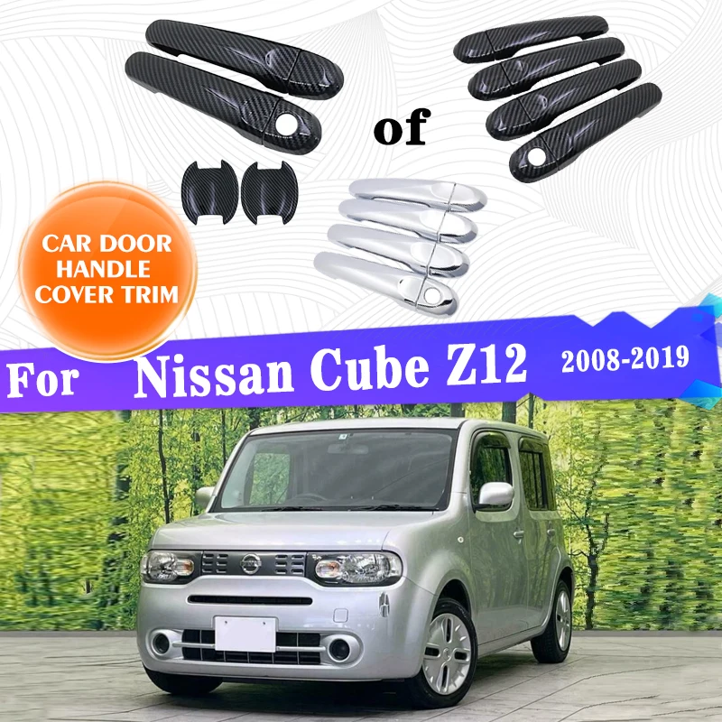 Door Handle Covers For Nissan Cube Z12 2008~2019 Carbon Fiber Chrome Protector Rustproof Sticker Car Exterior Accessories Gadget