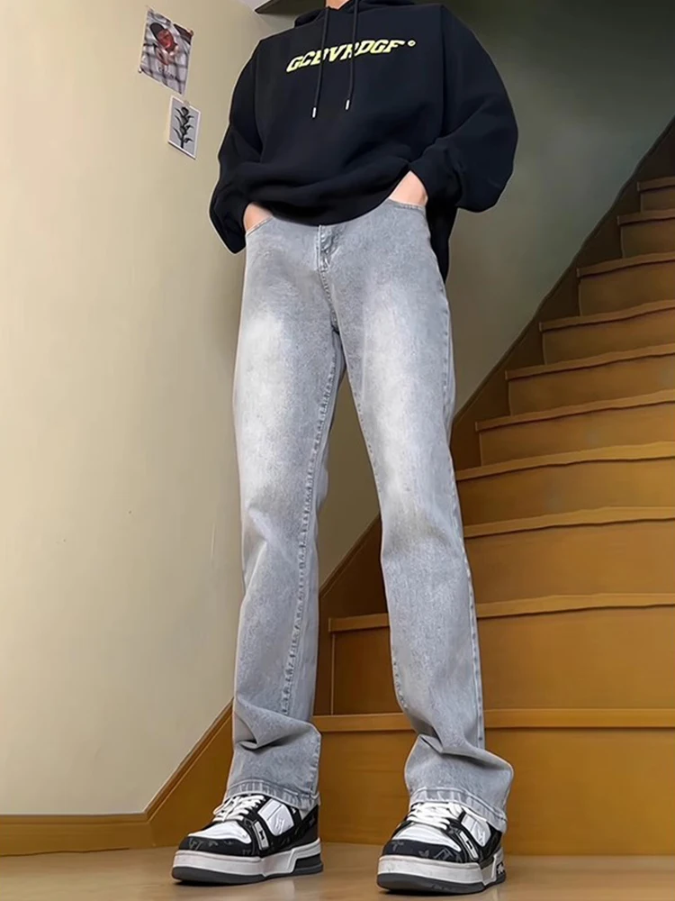 

Men's Grey Straight Leg Jeans Fleece Lined Autumn Winter Style Slimming Leg Lengthening High Street Vibe Casual Straight Jeans