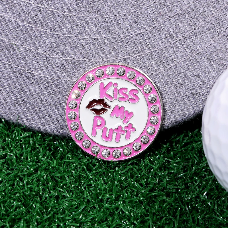 Pink Kiss My Putt Magnetic Hat Clip Golf Ball Marker Hat Enamel Clip Jewelry Baseball Cap Metal Clips Golf Training Aids Gift