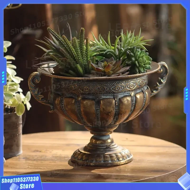 Vintage Wrought Iron Flower Pot Stand Antique Garden Decor Balcony Planter Holder Living Room Ornament Rustic Metal Plant
