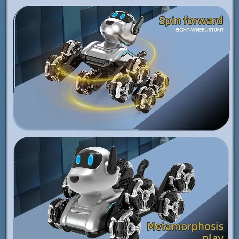 لعبة كلب ميكانيكية مزدوجة التحكم بثمانية عجلات، لعبة ذكية للتحكم عن بعد للأطفال، تشوه تسلق كهربائي اصطناعي