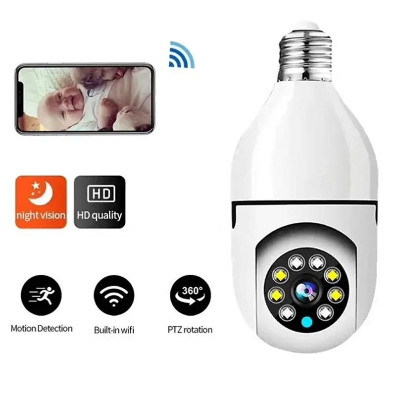 

NEW E27 Bulb Surveillance 5G Camera Full Color Night Vision Automatic Human Tracking Zoom Indoor Security Monitor Wifi Camera