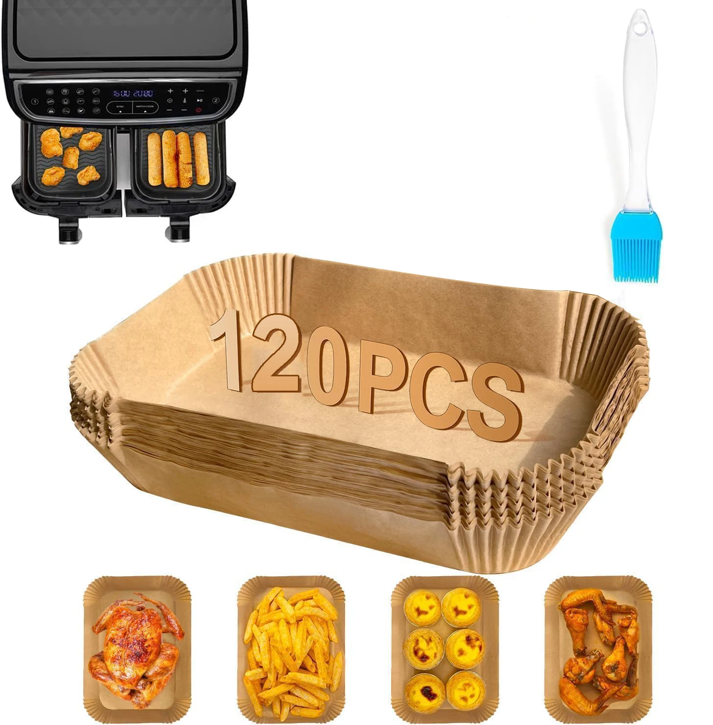 Disposable Rectangular Air Fryer Liner for Ninja Foodi Dual 2 Bacs,COSORI 8.5L/10L,Cecotec 9L/10L,Tefal