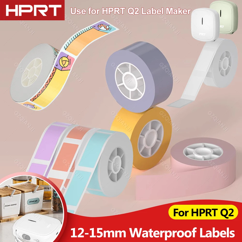 For HPRT Q2 Label Printer Thermal Paper Sticker Colorful Tape 12-15mm Waterproof Pure White Adhesive for H11 Q2 Mini Label Maker