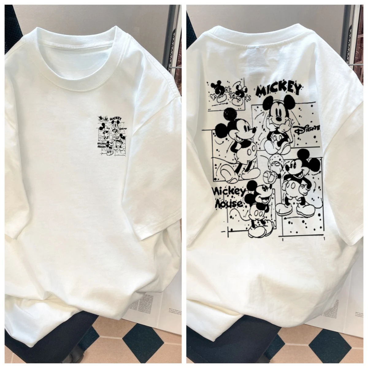 أحدث تي شيرت ديزني ميكي ماوس بأكمام قصيرة لعام 2025 من القطن الخالص فضفاض يسمح بمرور الهواء للرجال والنساء بلوزة صيفية عصرية متعددة الاستخدامات #1