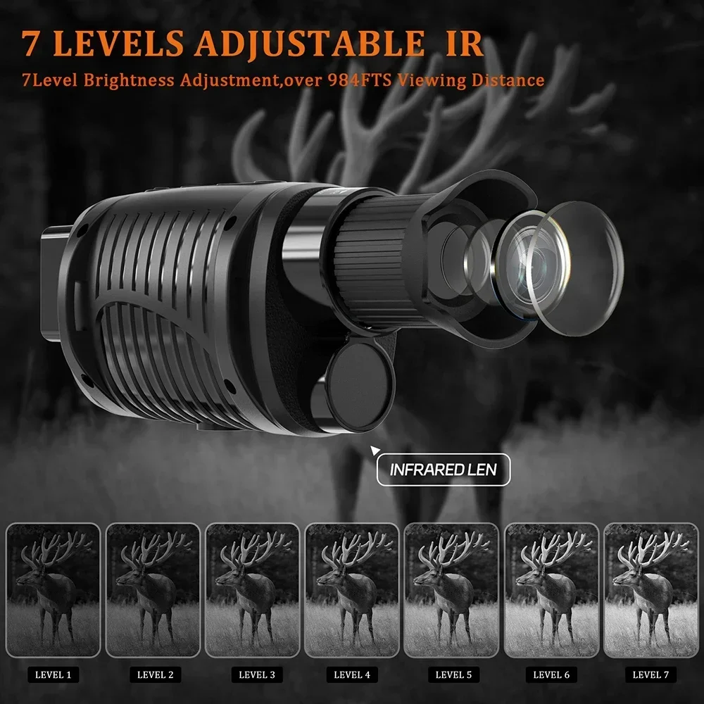 Tela LCD TFT de visão noturna monocular Iluminador incorporado de 3W 850nm e oferece uma visão mais clara de detalhes para escuro