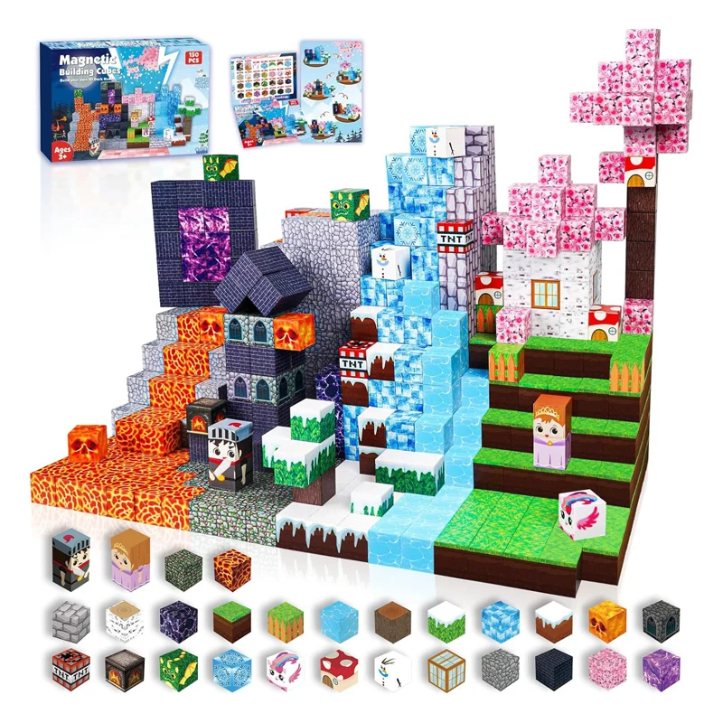 مجموعة مكعبات مغناطيسية لبنات البناء المغناطيسية للأولاد والبنات والأطفال من سن 3 سنوات فما فوق نموذج DIY هدية لعبة حسية للجذع للأطفال