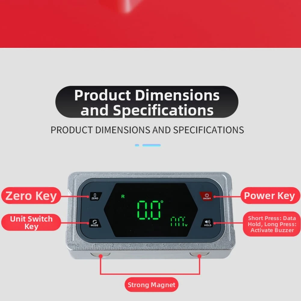 High Accuracy Digital Protractor with Magnetic Base and Backlit Display for Metal Surfaces and Pipe Measurements