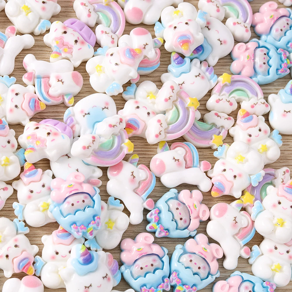 Tusember 15 Stück gemischte süße Regenbogen-Einhorn-Charms aus Kunstharz mit flacher Rückseite für DIY-Telefonhülle, Zubehör, Damen, Mädchen, Kinder, Spielzeug – Detail 1