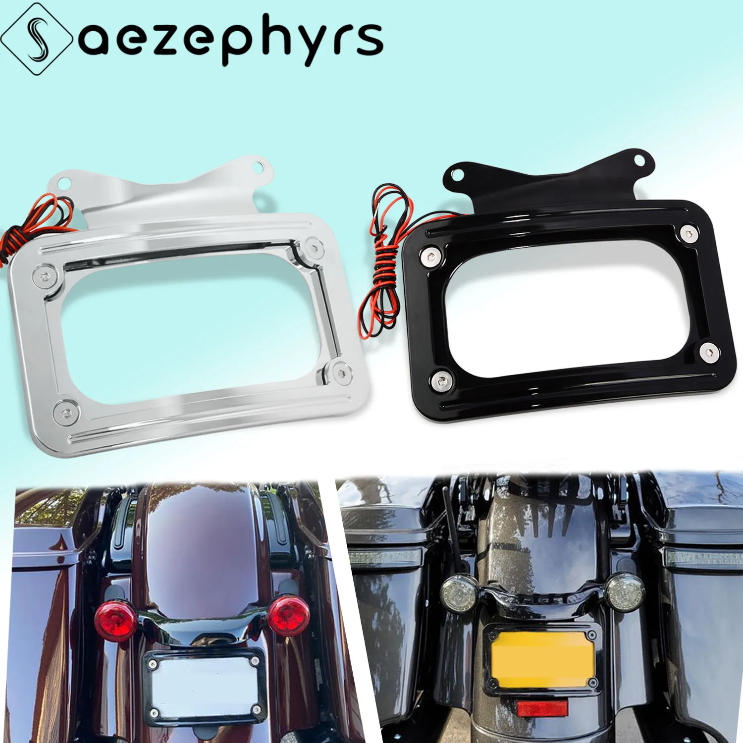 

Motorcycle Rear Fender Curved License Plate Frame Mount Bracket With LED Lighting For Harley Touring Street Glide FLHX Road King