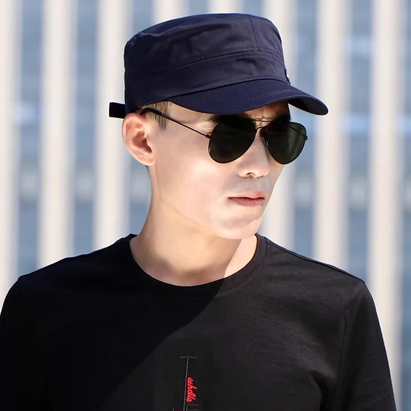 Military Style Army Cap Men Women Pure Color Cotton Flat Top Cap Spring Summer Autumn Adjustable Visor Hat