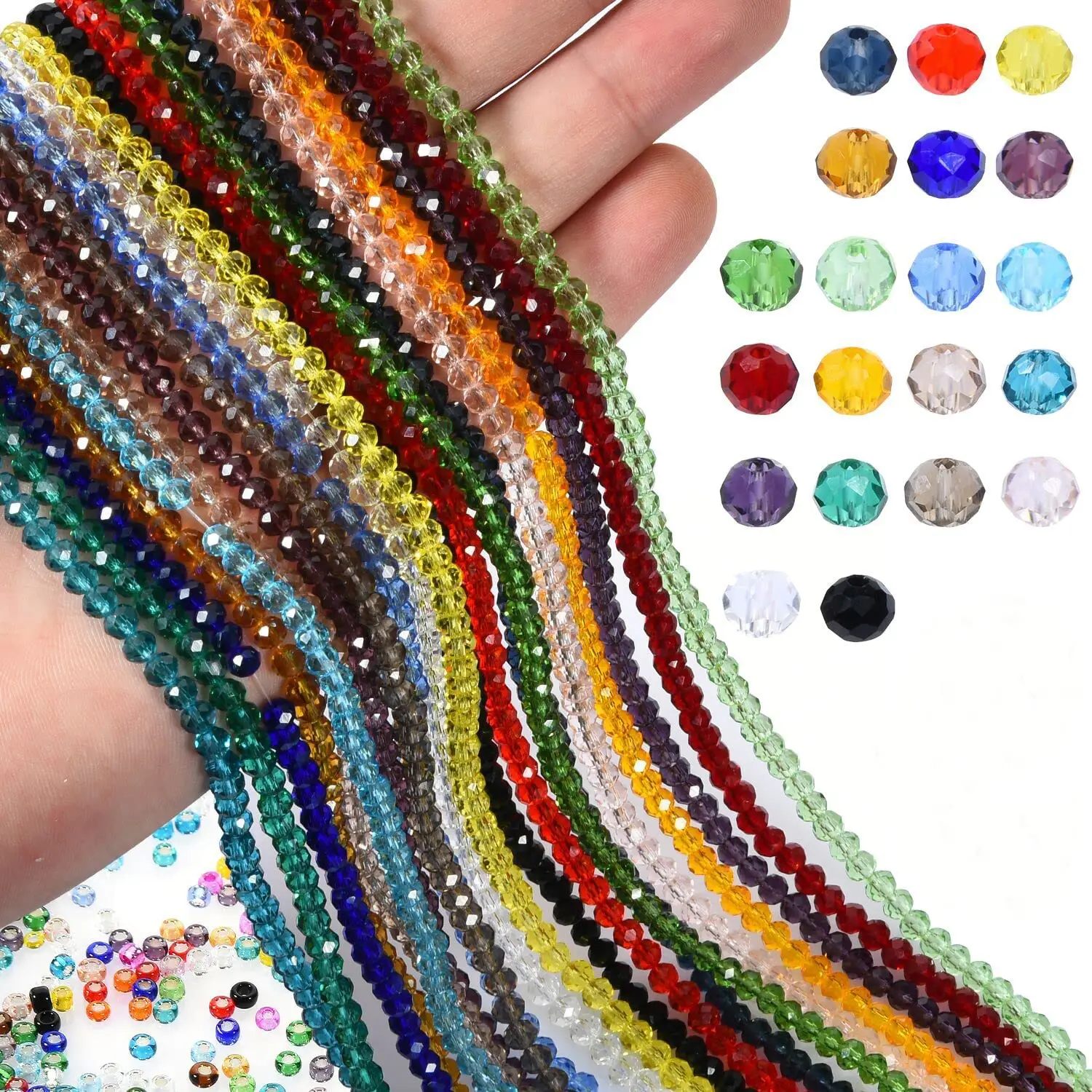 20 Colors 4MM Crystal Round Faceted Beads Strands 2600Pcs Rondelle Glass Spacer Beaded for DIY Jewelry Making Crafts Accessories