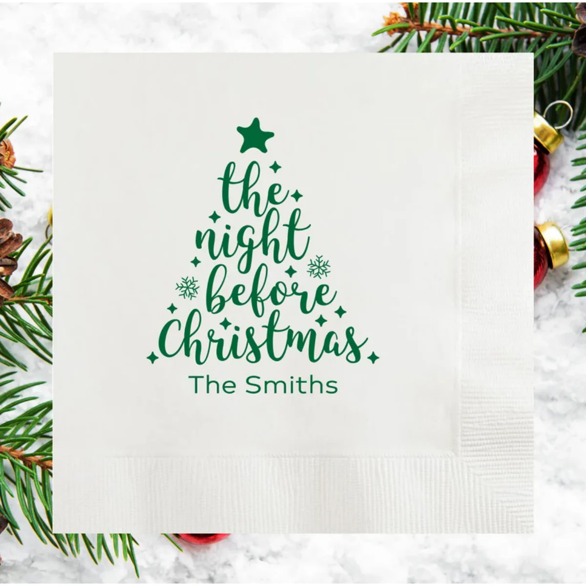 Noel Öncesi Gece Kişiye Özel Çam Ağacı Kokteyl Peçeteleri, Özel Noel Partisi Hediyeleri, Baskılı Tatil Yemeği, 2023 Festi